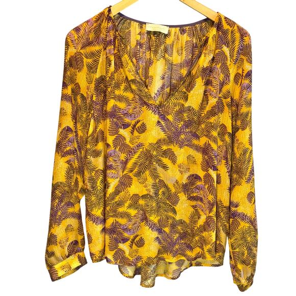 momoni Palm Leaf Print V-Neck Blouse - size 40 (US 2) - Picture 1 of 6
